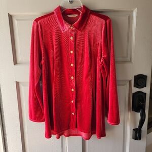 Soft Surroundings Velvet Button Down Tunic Shirt Red Women's Size Large Top